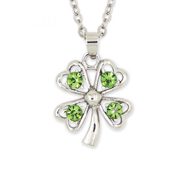 Collier Pendentif Trèfle En Cristal Transparent - Chaine Laiton 18 Pouces, Fermoir Ressort, Neuf