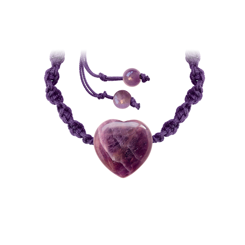 Bracelet En Améthyste Avec Petites Pierres Et Pendentif Cœur - Neuf Avec étiquettes, OxcmoBijoux