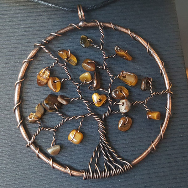 Pendentif Argent Massif - Duo De Cercles Avec Oeil De Tigre - Vintage, Argenté
